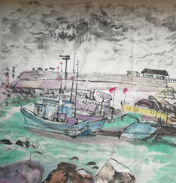 樊玉霞作品5  崂山印象《老渔港的渔家》 68X68cm   2019年